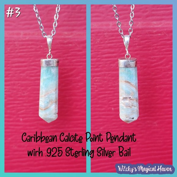 Caribbean Calcite Gemstone Sterling Silver Bail Pendants - Picture 5 of 12
